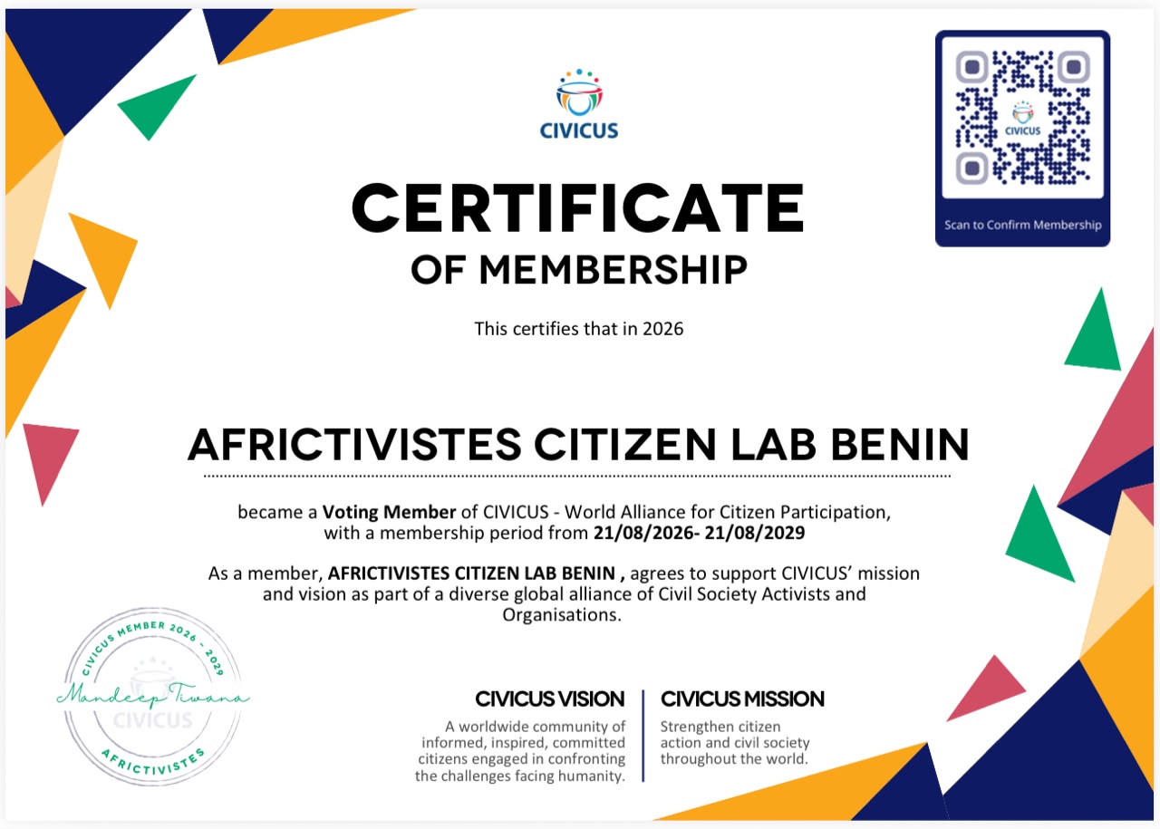 Société civile : AfricTivistes CitizenLab Bénin rejoint l’alliance mondiale CIVICUS